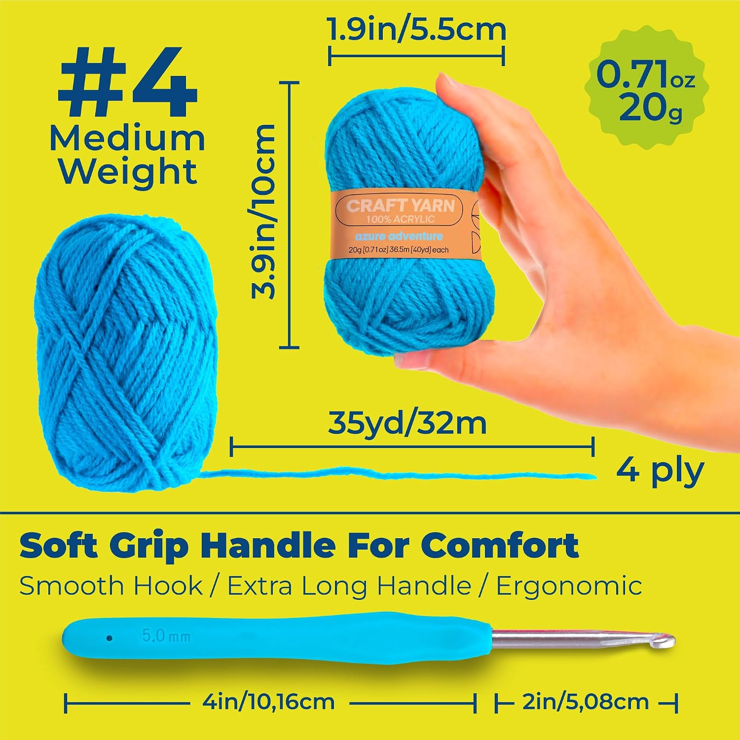 Acrylic Yarn Worsted Weight — 30 Skeins of 20 g, 1,200 Yards