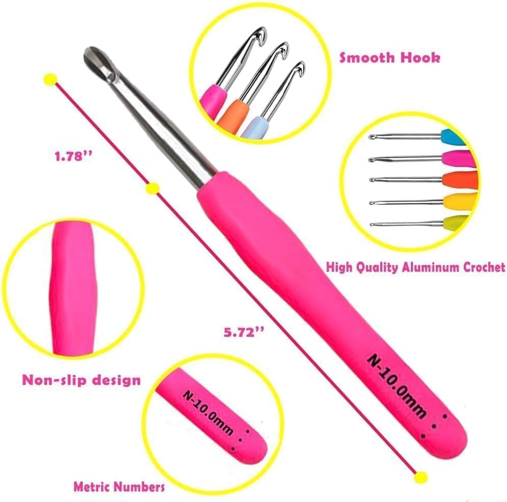 Ergonomic Crochet Hook Set — 14 Sizes, 2 mm to 10 mm