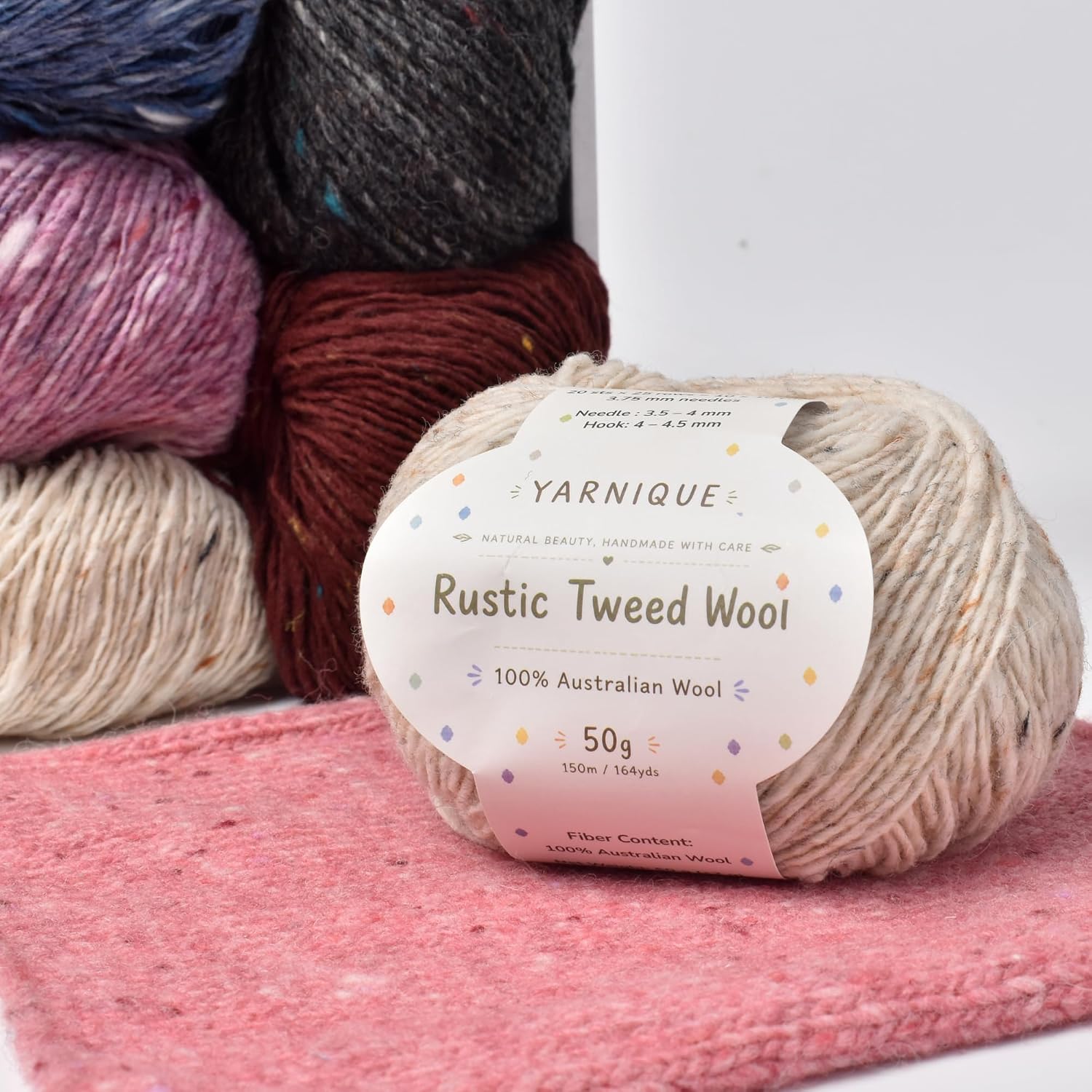 Rustic Tweed Wool Yarn DK — 4 Skeins, 200 g, Ivory Fleck